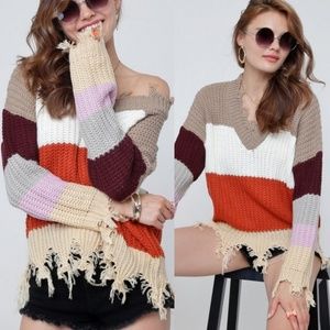 Colorblock Fringe Sweater